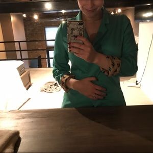 Adorable teal blazer with cheetah print lining 💕