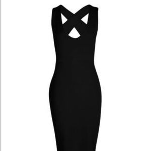 Cross Back Detail Plunge Midi Bodycon Dress