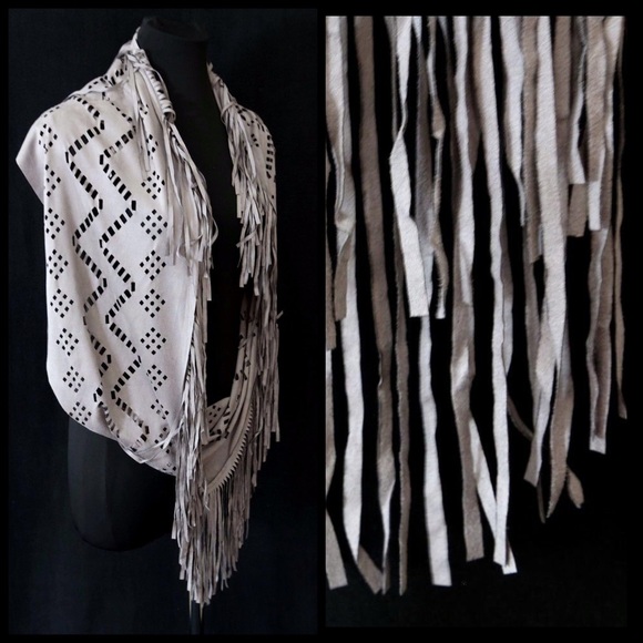 B142 Vegan Suede Laser Cut Fringe Infinity Scarf - Picture 2 of 4