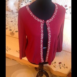 Maroon dress sweater beaded round neck  line