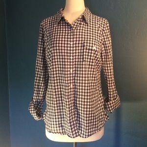 Navy/White Checkered Button Up
