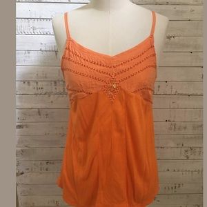 DA NANG  Beaded Orange Silk Knit Tank Top size S
