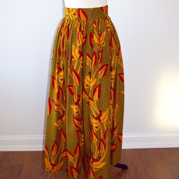Dresses & Skirts - African Tribal Boho Cotton Maxi orange Green Skirt