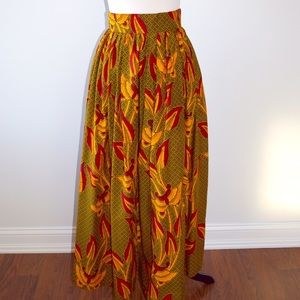 African Tribal Boho Cotton Maxi orange Green Skirt