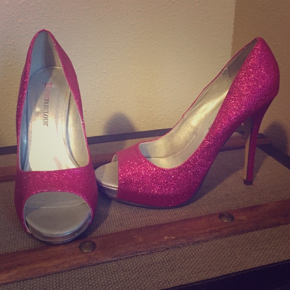 Justfab sparkle hot pink peep toes