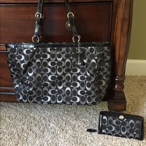 Coach Metallic Tote and Matching Wallet