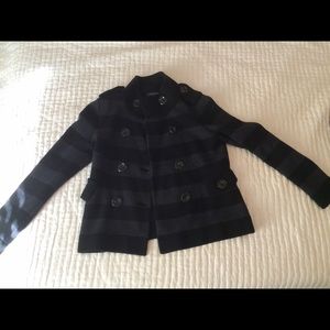 Black and gray striped sweater pea coat