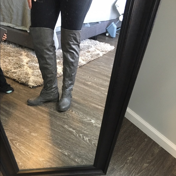 Grey high knee blowfish boots