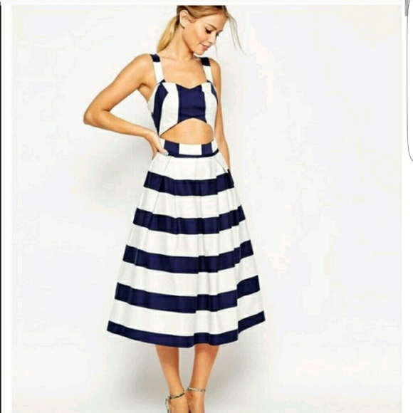 Asia Cut Out Navy and White Striped Dress