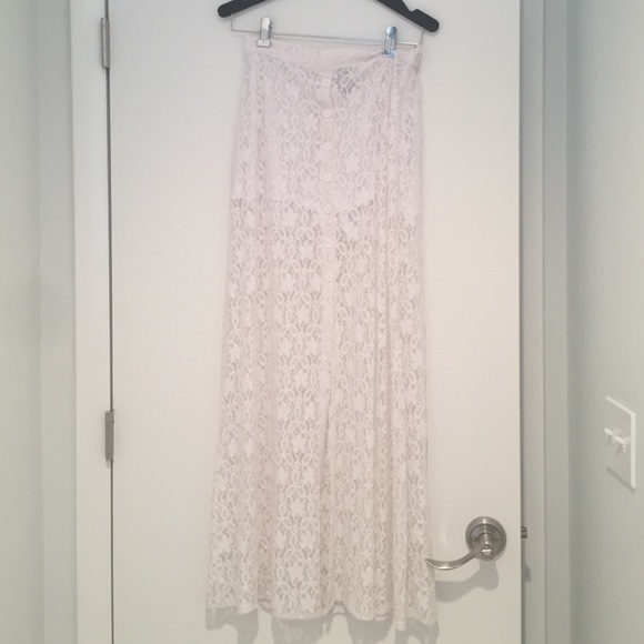 Bebe white long lace skirt