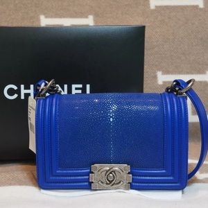 Electric blue stingray Chanel leboy bag