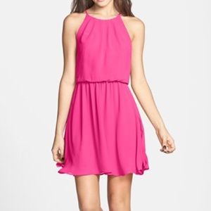 Lush Blouson Chiffon Skate Dress Hot Pink