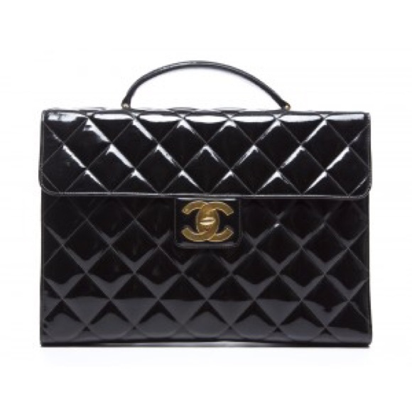 Chanel Black Patent Leather Vintage Briefcase Bag