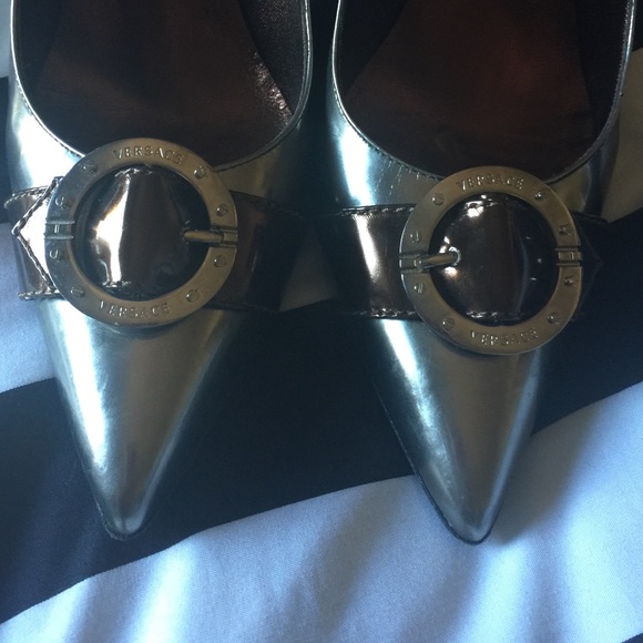 Chrome and Bronze Versace heels - Picture 3 of 4