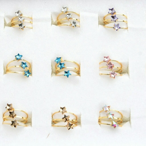 Jewelry | Cz Sapphire Star Triple Band Gold Ring - Picture 2 of 6