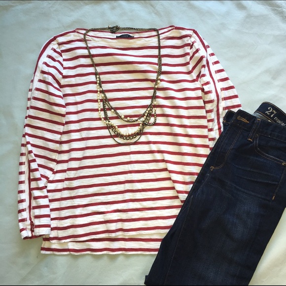 J.Crew Midweight Striped T red - Picture 2 of 4