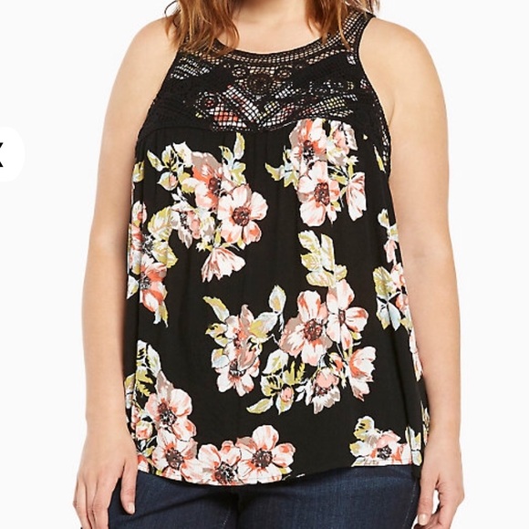 Floral print gauze crochet tank
