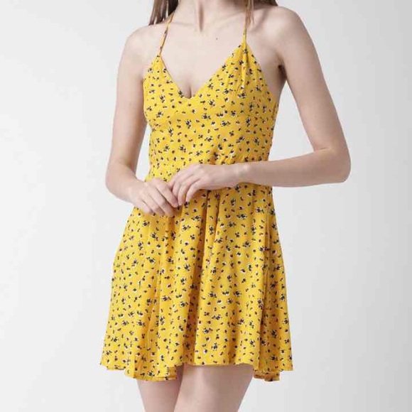 Forever21 bright yellow print dress