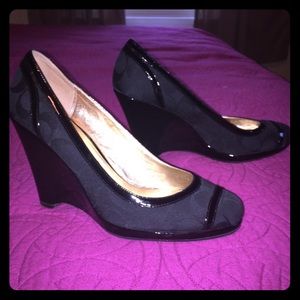 Coach Black Patent & Fabric Wedge - Like New