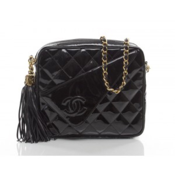 Chanel Black Patent Leather CC Flap Camera Bag