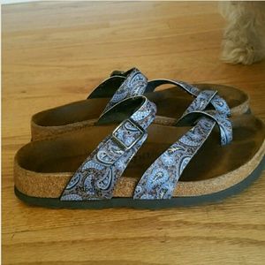 Paisley patterned birkenstock sandals