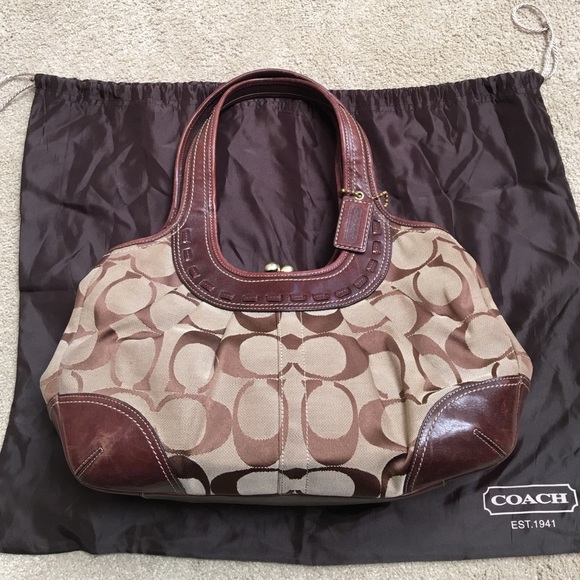 Coach Signature shoulder bag dark brown leather