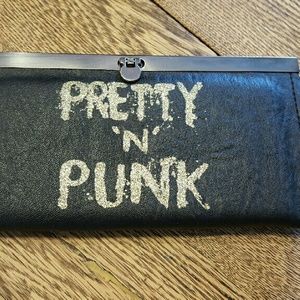 Pretty in Punk Wallet. Gold Glitter Words.