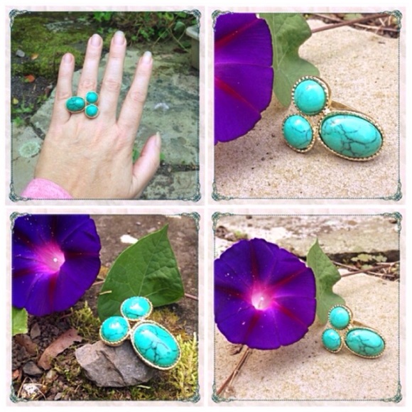🔥CLEARANCE🎉HP🎉Faux Green Turquoise Stone Ring - Picture 3 of 3