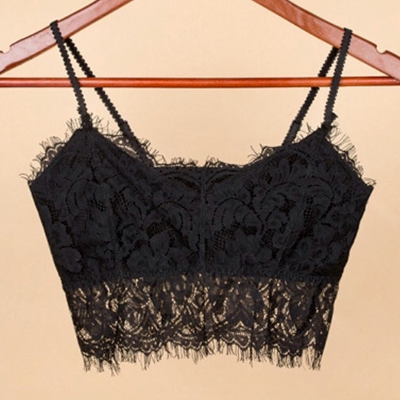 Soft Fringe & Lace Bralette Crop Cami Tank Halter - Picture 2 of 4