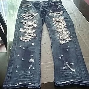 MEN'S PRPS TATTERED DENIM JEANS.