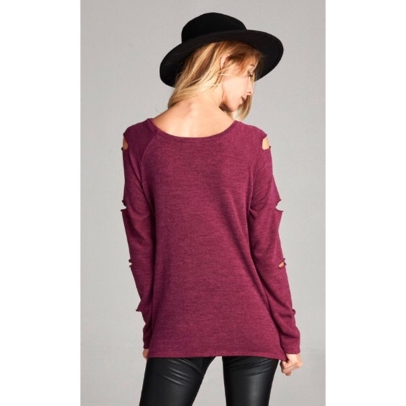 Burgundy Longsleeve Top Laser Cut Sleeves - Picture 3 of 4