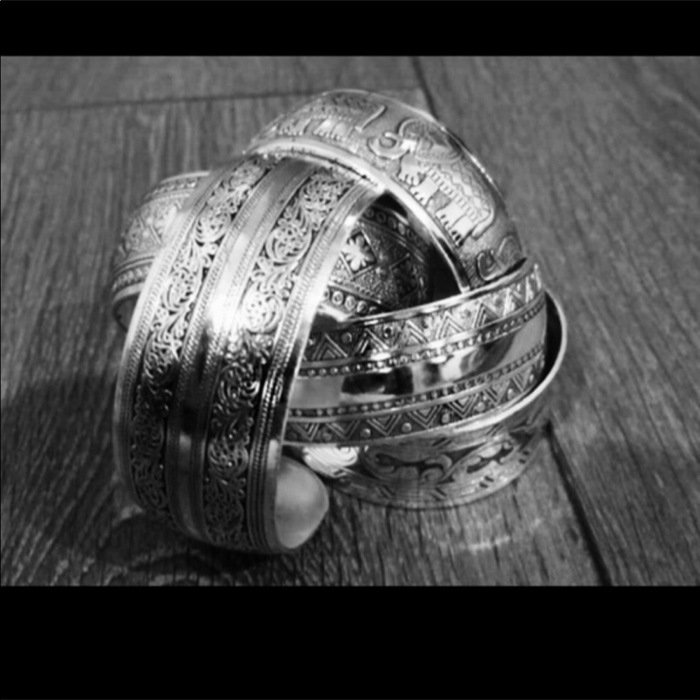 Tibetan Boho Tribal Vintage Silver Cuff Bracelets - Picture 8 of 8