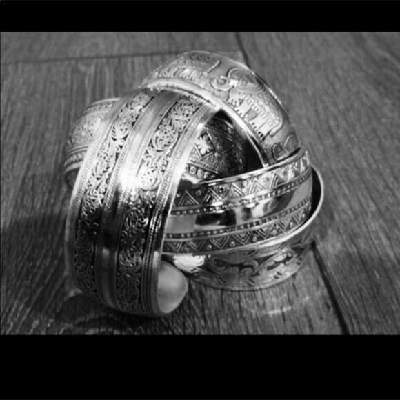 Tibetan Boho Tribal Vintage Silver Cuff Bracelets - Picture 8 of 8