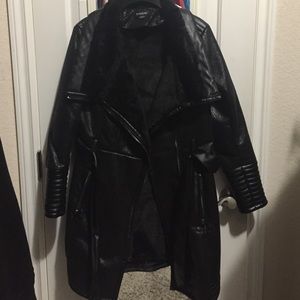 Bebe faux fur black trench