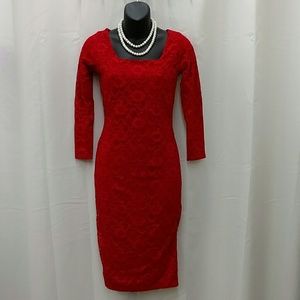 Lace Floral Red Dress 3/4 Sleeve