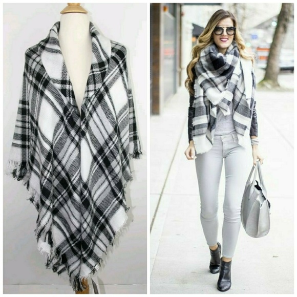 HP ||⭐ Luxe Oversized Plaid Blanket Wrap Scarf - Picture 2 of 5