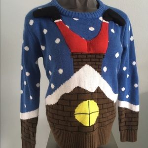 Santa Claus stuck chimney ugly Christmas sweater