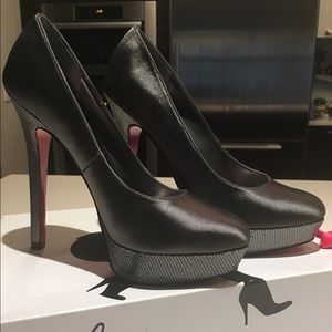 Paris Hilton Patty Grey Crystal Satin Heels, 7M