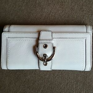 Coach white leather check book wallet