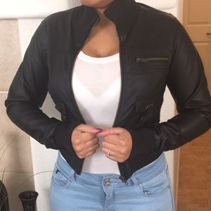 Faux Leather Bomber Jacket