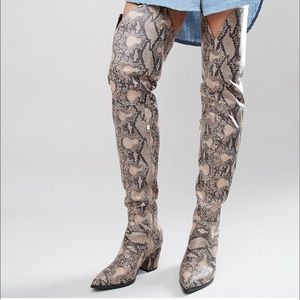 Daisy Street Snake Print heeled over the knee boot