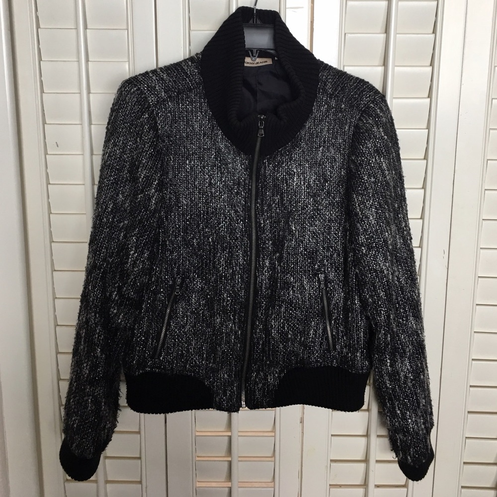 DKNY Tweed w/Sparkles Bomber Jacket