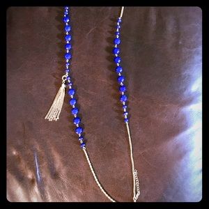 New w/o tags gold and blue beaded long necklace