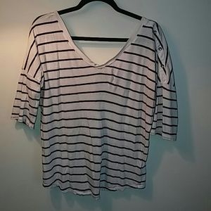 Half-sleeved, blue striped t-shirt