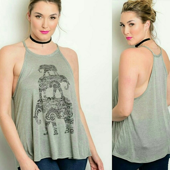 zenobia Tops - LOWEST PRICE 1X Olive Green Elephant Tank Top
