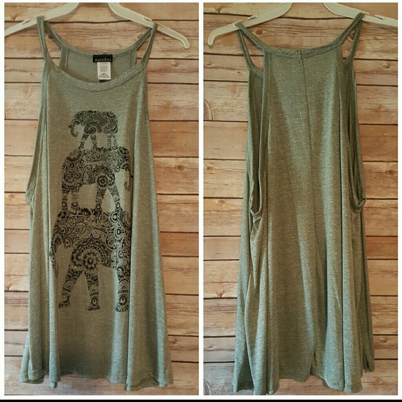 LOWEST PRICE 1X Olive Green Elephant Tank Top - Picture 2 of 4