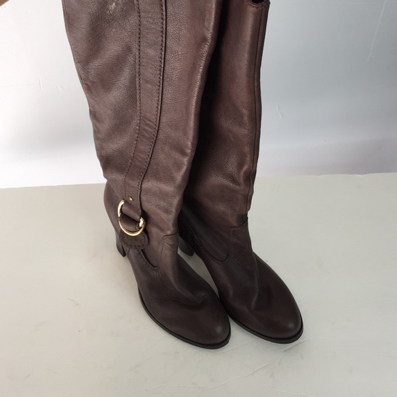 ZARA brown leather knee high boots 38 8 - Picture 2 of 4