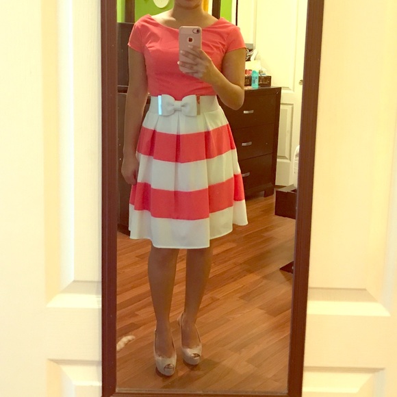 Stripe dress coral/white