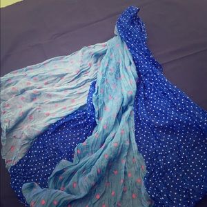Pink Polka Dot And Blue Scarf
