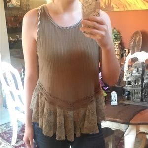 Gimmicks knit tank with lace and chiffon trim